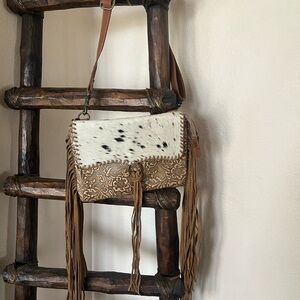 Myra Bag- Brown and White Fringe Leather Bag